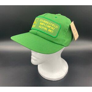 Vintage John Deere Snapback Hat Cap Stubblefield Implement Alton MO Green Patch
